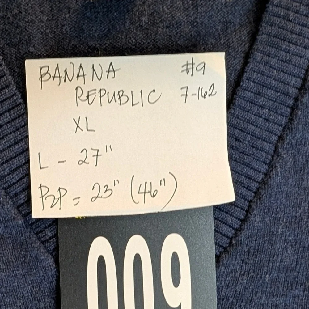 Banana Republic Mens XL‎ Blue Extra Fine Merino Wool V-Neck Sweater Heathered